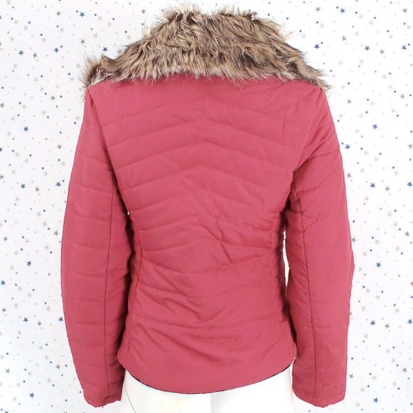 Removable Faux Fur Collar Puffer Jacket Dusty Pink - Picture 6 of 8